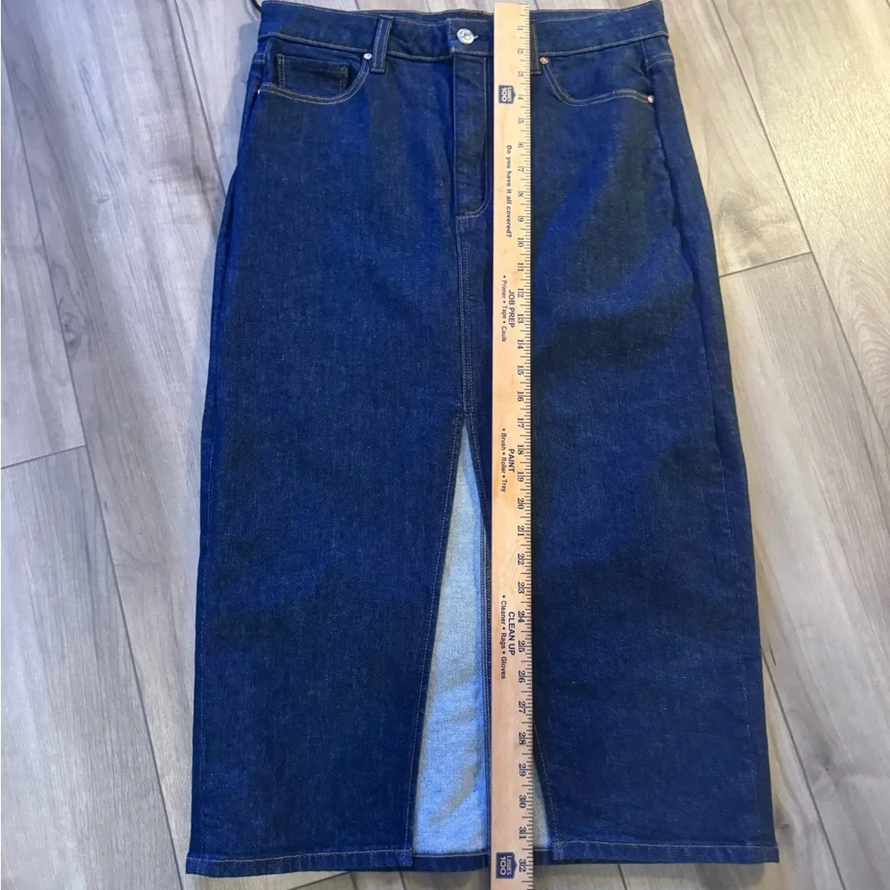 NWT Revolve PAIGE skirt Dark Blue long  Denim Button & zip Detail deep split 30